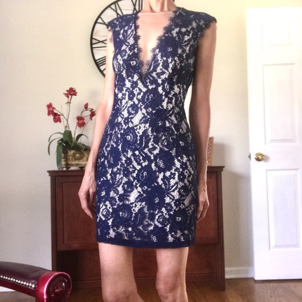 Lace Deep V-Neck Deep Plunge Cocktail or Prom Dress
